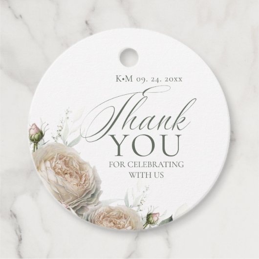 Sage Greenery White Rose Wedding Bedankjes Labels (Voorkant)