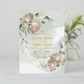 Sage Greenery White Rose Wedding Folie Uitnodiging (Staand Voorkant)