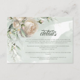 Sage Greenery White Rose Wedding Informatiekaartje