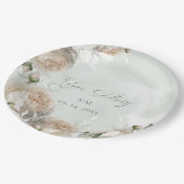 Sage Greenery White Rose Wedding Papieren Bordje (Gekanteld)