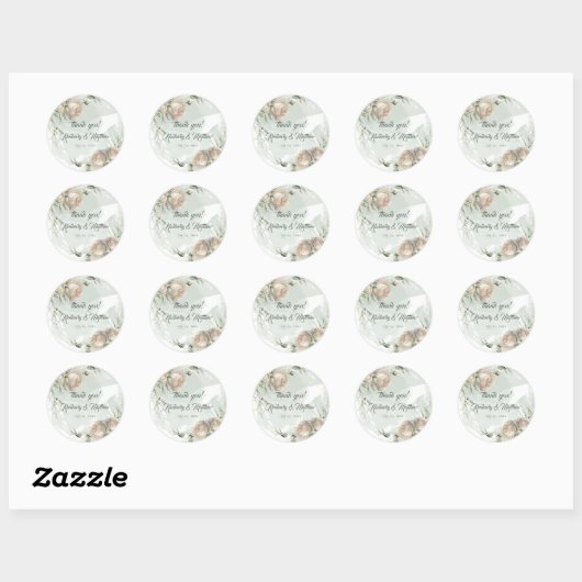 Sage Greenery White Rose Wedding Ronde Sticker (Vel)