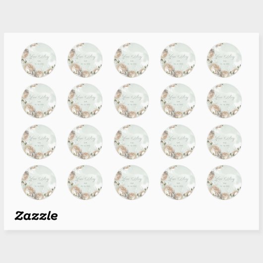 Sage Greenery White Rose Wedding Ronde Sticker (Vel)