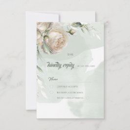 Sage Greenery White Rose Wedding RSVP Kaartje