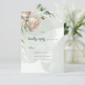 Sage Greenery White Rose Wedding RSVP Kaartje (Staand voorkant)