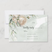 Sage Greenery White Rose Wedding RSVP Kaartje (Voorkant)