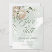 Sage Greenery White Rose Wedding Save The Date (Voorkant)