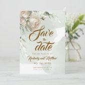 Sage Greenery White Rose Wedding Save The Date (Staand voorkant)