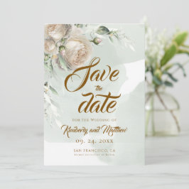 Sage Greenery White Rose Wedding Save The Date