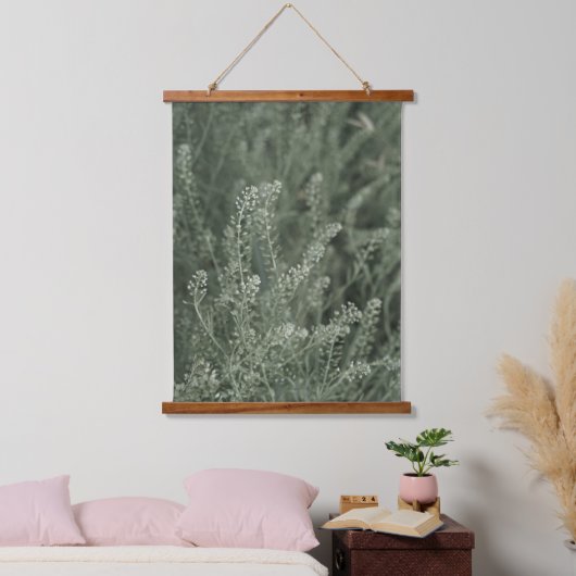 Sage Greenery Wilde Botanische Natuur Scroll Hangend Wandkleed (Slaapkamer)