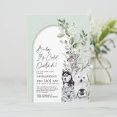 Sage Greenery Winter Arctic Animals Baby shower Kaart (Staand voorkant)