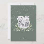 Sage Greenery Winter Arctic Animals Baby shower Kaart (Achterkant)