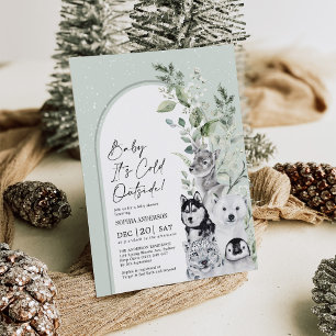 Sage Greenery Winter Arctic Animals Baby shower Kaart