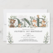 Sage Greenery Woodland Animals 1e eerste verjaarda Kaart (Voorkant)