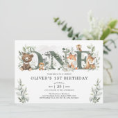 Sage Greenery Woodland Animals 1e eerste verjaarda Kaart (Staand voorkant)