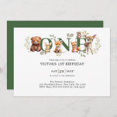 Sage Greenery Woodland Animals 1e eerste verjaarda Kaart (Voorkant / Achterkant)