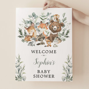 Sage Greenery Woodland Animals Baby shower Welkom Poster