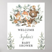 Sage Greenery Woodland Animals Baby shower Welkom Poster (Voorkant)