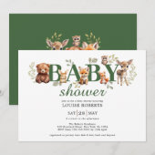 Sage Greenery Woodland Dieren Neutraal Baby shower Kaart (Voorkant / Achterkant)