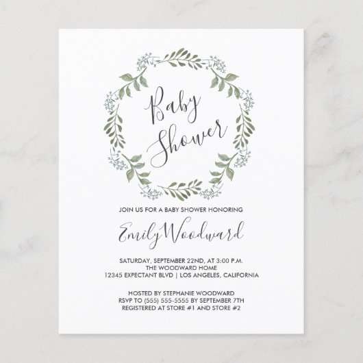 Sage Greenery Wreath Baby shower Invitation
