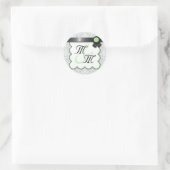 Sage & Grey Damask Double Monogram Sticker (Tas)
