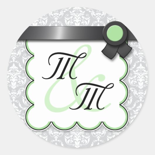 Sage & Grey Damask Double Monogram Sticker (Voorkant)