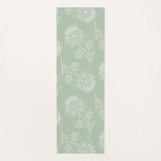 Sage Grey Green Floral Lace Yogamat (Voorkant)