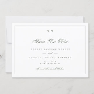 Sage Grey Lijst Monogram Classic Fotobruiloft Save The Date