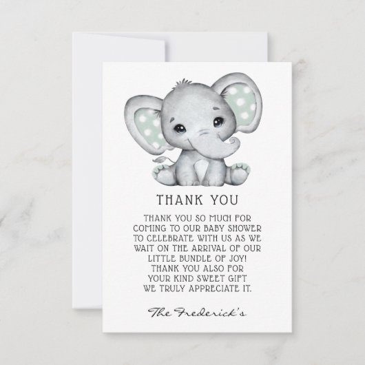 Sage Grey Olifant Baby shower Dank u kaart (Voorkant)