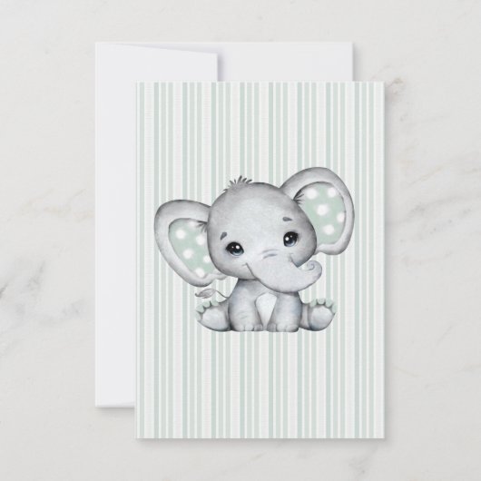 Sage Grey Olifant Baby shower Dank u kaart (Achterkant)