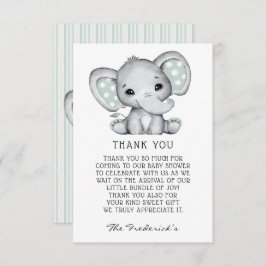 Sage Grey Olifant Baby shower Dank u kaart