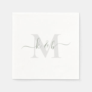 Sage & grijze monogram Wit handschrift Servet