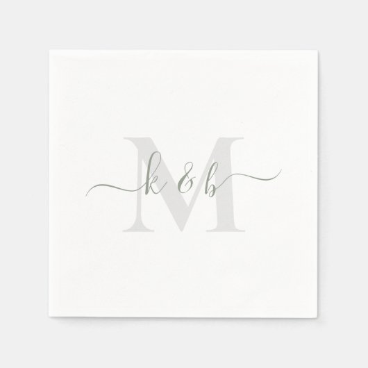Sage & grijze monogram Wit handschrift Servet (Voorkant)