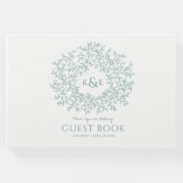 Sage grijze witte bladmonogram bruiloft gastenboek