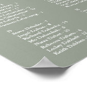 Sage Groen 200 Namen Bruiloft Zitkaarten Poster (Hoek)