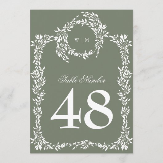 Sage Groen 5 x 7 Monogram Krans Tafel Nummers (Achterkant)