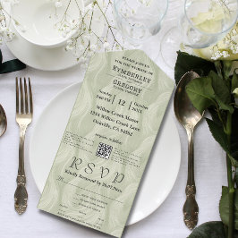 Sage Groen Abstract Patroon E-mail Website QR Code All In One Uitnodiging