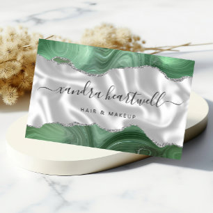 Sage Groen Agate Zilver Glitter Luxe Visitekaartje