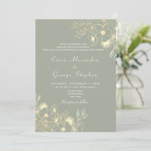  Sage Groen Alles in Een Bruiloft Kaart (Staand voorkant)