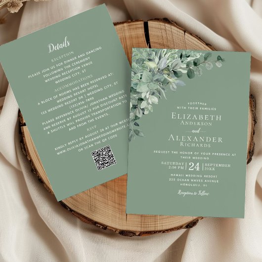 Sage Groen Alles In Een Eucalyptus QR Code Bruilof Kaart