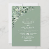 Sage Groen Alles In Een Eucalyptus QR Code Bruilof Kaart (Voorkant)