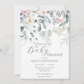 Sage Groen Baby Meisje Bloemen Modern Baby shower Kaart (Voorkant)
