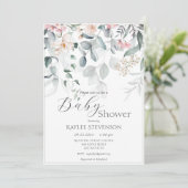 Sage Groen Baby Meisje Bloemen Modern Baby shower Kaart (Staand voorkant)