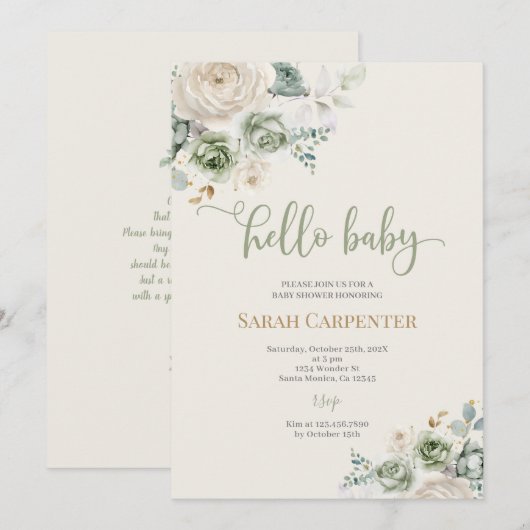 Sage Groen Baby shower Kaart (Voorkant / Achterkant)