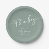 Sage Groen Baby shower Papier Bord Modern Boy (Voorkant)