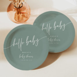 Sage Groen Baby shower Papier Bord Modern Neutraal