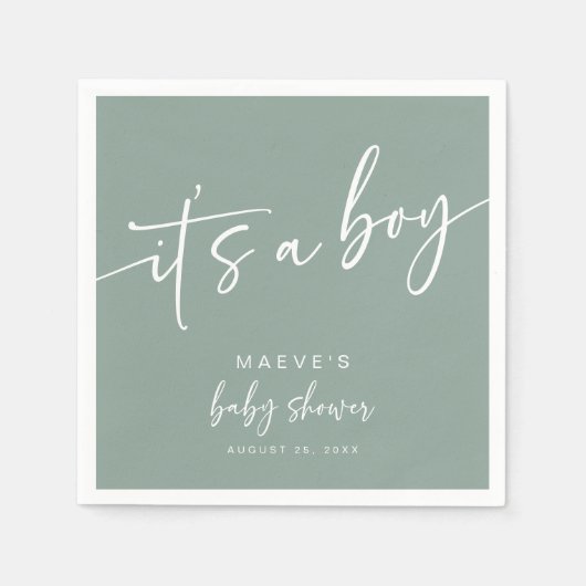 Sage Groen Baby shower Papier Servetten Modern Boy (Voorkant)