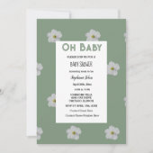 Sage Groen Baby shower QR Code Bloemenbloei Schatt Kaart (Voorkant)