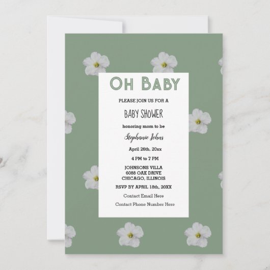 Sage Groen Baby shower QR Code Bloemenbloei Schatt Kaart (Voorkant)