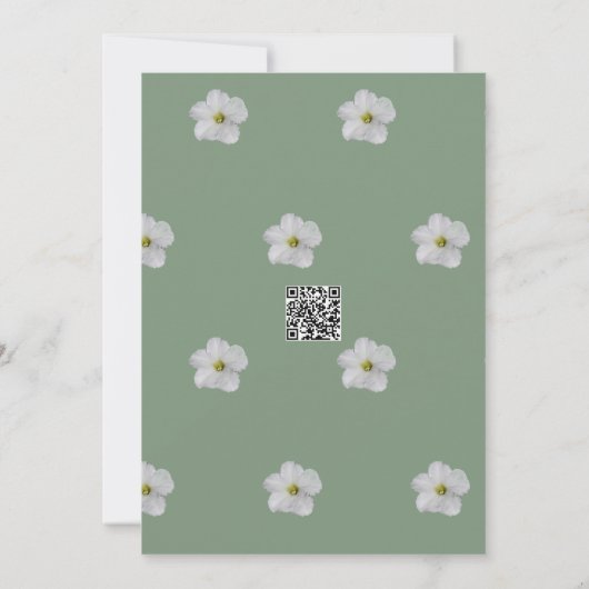 Sage Groen Baby shower QR Code Bloemenbloei Schatt Kaart (Achterkant)