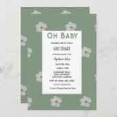 Sage Groen Baby shower QR Code Bloemenbloei Schatt Kaart (Voorkant / Achterkant)